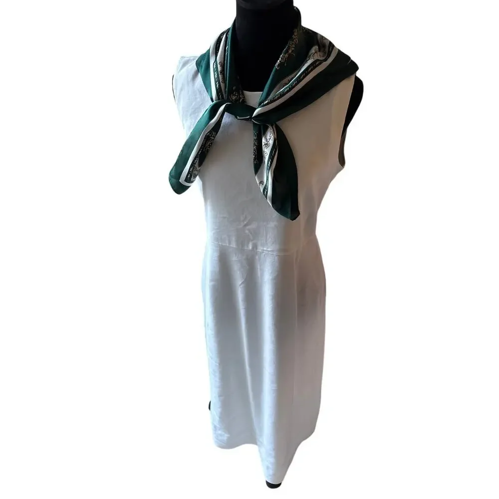 Vintage Emerald Green Silk Square Scarf Baroque Print